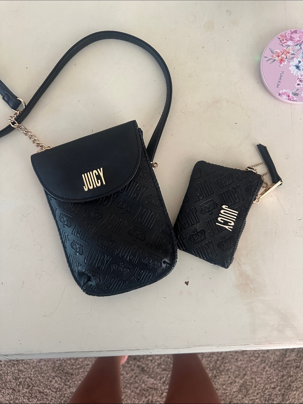 Juicy Couture Black Embossed Crossbody with Coin Pouch